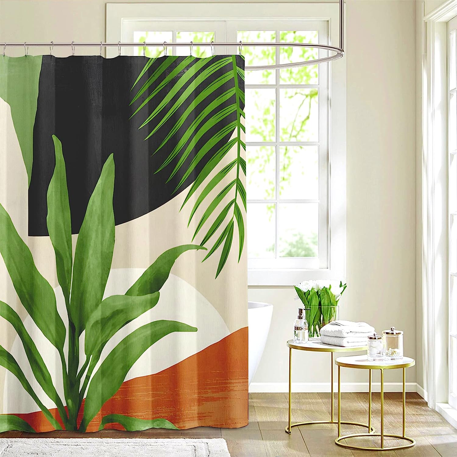 Tropical Plant Palm Shower Curtain for a Mid-Century Botanical Look