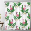 Tropical Plant Shower Curtain, Pink Flamingo Green Leaf Monstera Botanical Floral Bathroom Decor - Ecotob