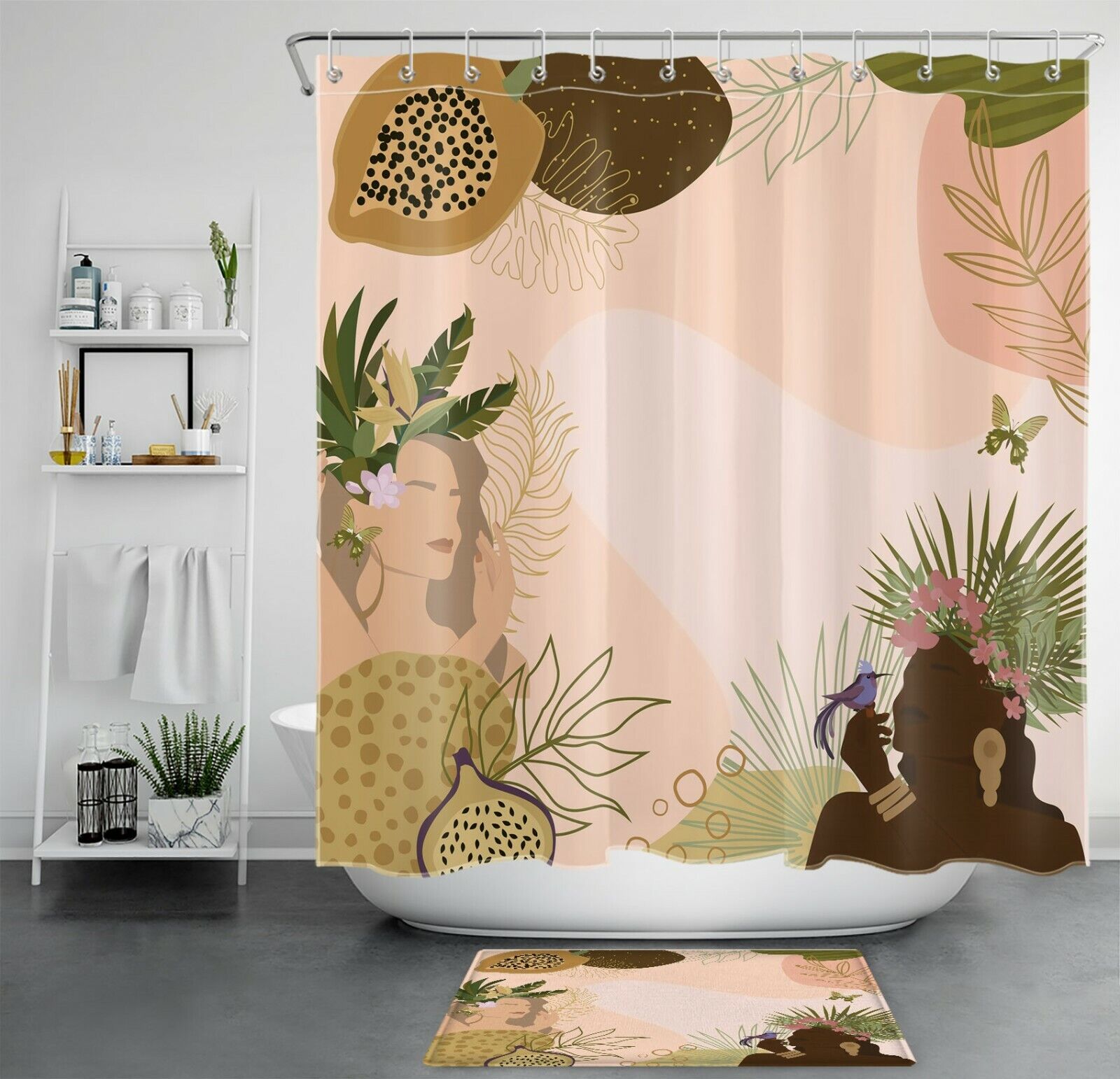 Tropical Plant Shower Curtain With An Abstract Twist For A Relaxing Bathroom