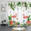 Tropical Plant and Flamingo Shower Curtain for Summer Bathroom Decor 