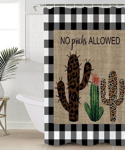 Tropical Plants Cactus Plaid Border Colorful Shower Curtain for a Vibrant Bathroom