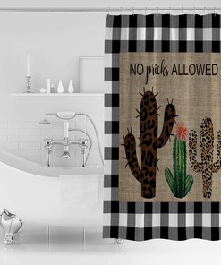 Tropical Plants Cactus Plaid Border Colorful Shower Curtain for a Vibrant Bathroom