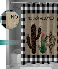Tropical Plants Cactus Plaid Border Colorful Shower Curtain for a Vibrant Bathroom