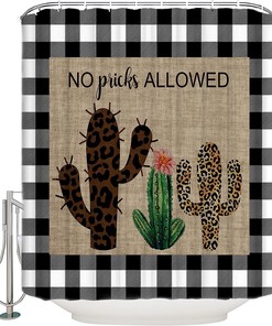Tropical Plants Cactus Plaid Border Colorful Shower Curtain for a Vibrant Bathroom