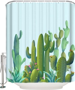 Tropical Plants Cactus Succulents Shower Curtain For A Botanical Bathroom