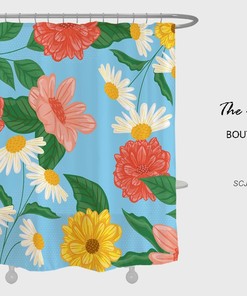 Tropical Plants Floral Flowers Shower Curtain Set For A Refreshing Bathroom 