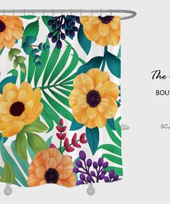 Tropical Plants Flowers And Leaves Shower Curtain For Your Bathtub Decorr