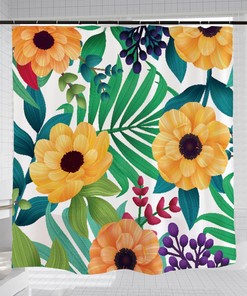 Tropical Plants Flowers And Leaves Shower Curtain For Your Bathtub Decorr