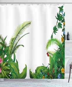 Tropical Plants Print Shower Curtain for Bathroom with Plant Print