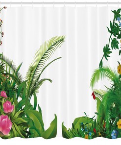 Tropical Plants Print Shower Curtain for Bathroom with Plant Print