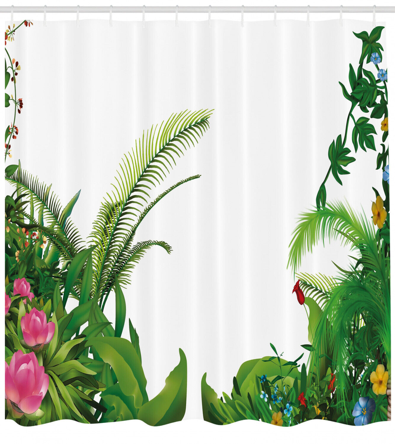 Tropical Plants Print Shower Curtain for Bathroom with Plant Print