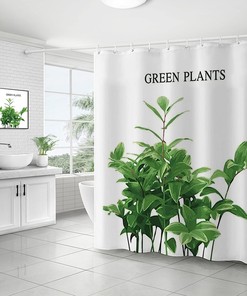 Tropical Plants Shower Curtain, Green Leaf Bathroom Decor, Botanical Waterproof Fabric