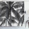 Tropical Print Gray Shower Curtain With Coconut Palms For Bathrooms