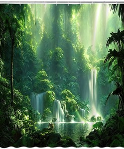 Tropical Rainforest Jungle Waterfall Shower Curtain for a Serene and Nature Inspired Bathroom