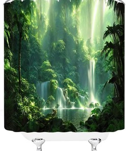 Tropical Rainforest Jungle Waterfall Shower Curtain for a Serene and Nature Inspired Bathroom
