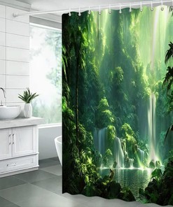 Tropical Rainforest Jungle Waterfall Shower Curtain for a Serene and Nature Inspired Bathroom