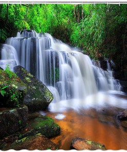 Tropical Rainforest Shower Curtain Jungle Waterfall Nature Landscape Bathroom Decor
