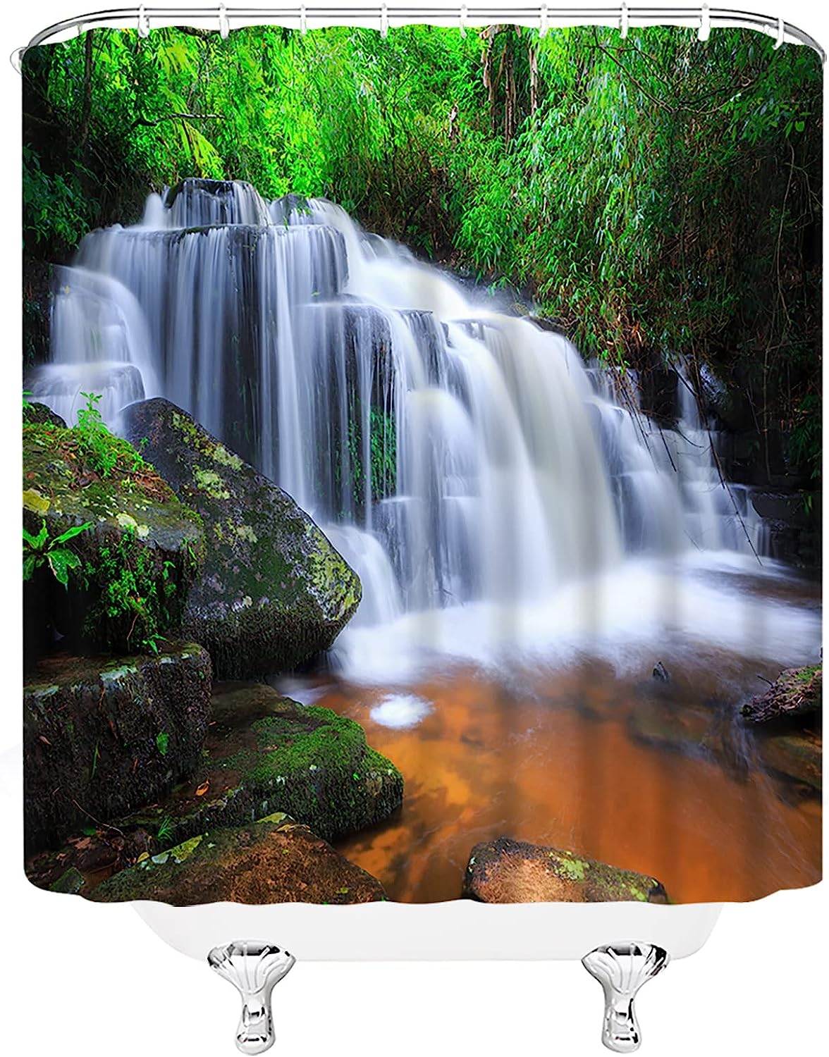 Tropical Rainforest Shower Curtain Jungle Waterfall Nature Landscape Bathroom Decor