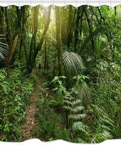 Tropical Rainforest Shower Curtain Lush Green Foliage Jungle Bath Decor Waterproof Fabric Curtain
