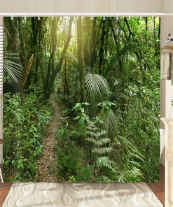 Tropical Rainforest Shower Curtain Lush Green Foliage Jungle Bath Decor Waterproof Fabric Curtain