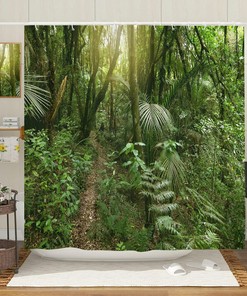 Tropical Rainforest Shower Curtain Lush Green Foliage Jungle Bath Decor Waterproof Fabric Curtain