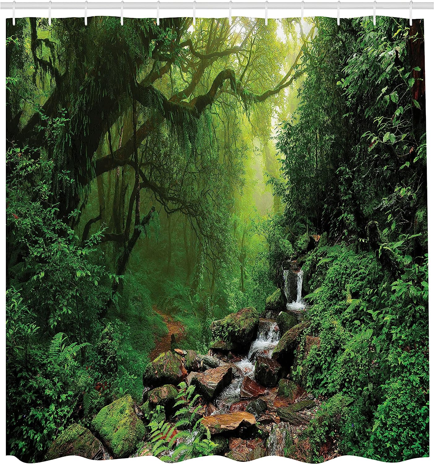 Tropical Rainforest Shower Curtain, Palm Trees And Plants With Wild Nature Theme Illustration - Image 2