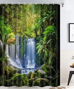 Tropical Rainforest Shower Curtain with Vibrant Waterfall Design for a Refreshing and Natural Bathroom