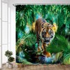 Tropical Rainforest Shower Curtain with Wild Animal and Big Cat Design for Nature Bathroom Decor
