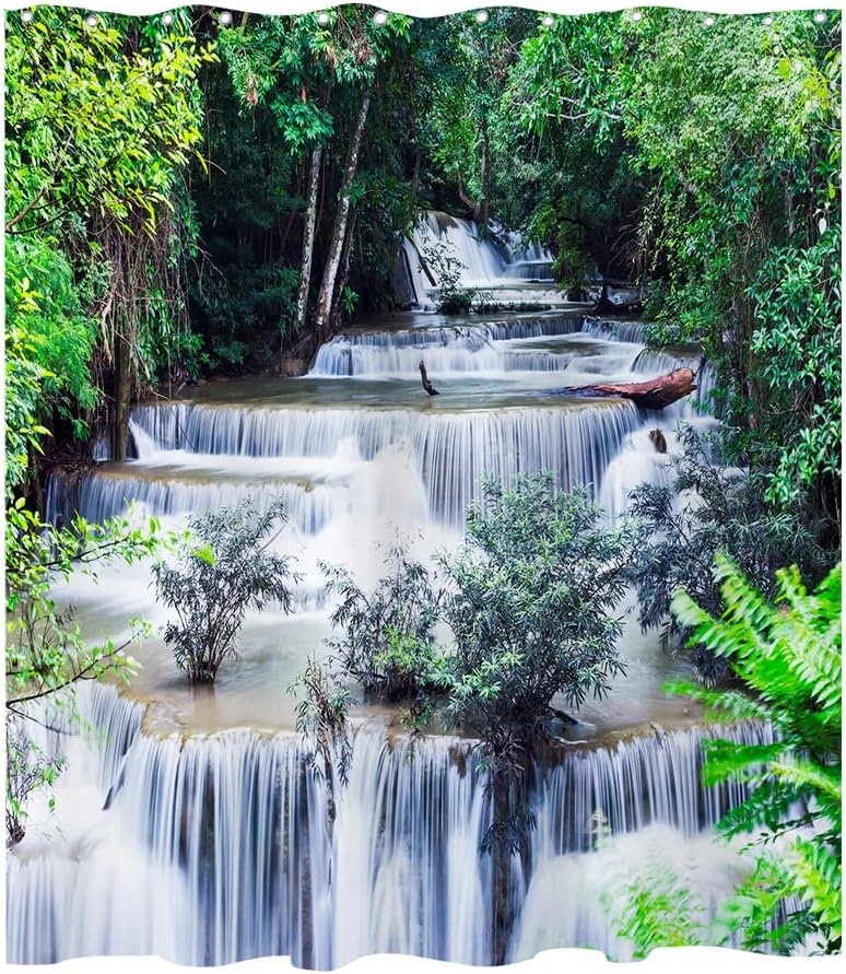 Tropical Rainforest Waterfall Shower Curtain with Jungle Falls Landscape for Vibrant Bathroom Dcor