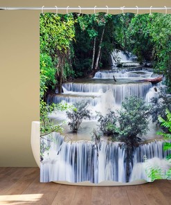Tropical Rainforest Waterfall Shower Curtain with Jungle Falls Landscape for Vibrant Bathroom Dcor