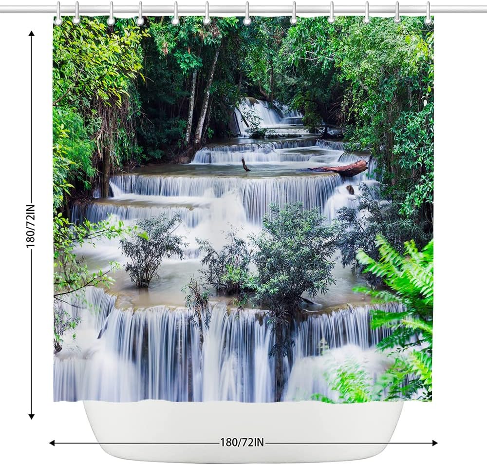 Tropical Rainforest Waterfall Shower Curtain with Jungle Falls Landscape for Vibrant Bathroom Dcor
