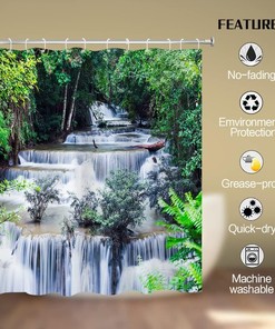 Tropical Rainforest Waterfall Shower Curtain with Jungle Falls Landscape for Vibrant Bathroom Dcor