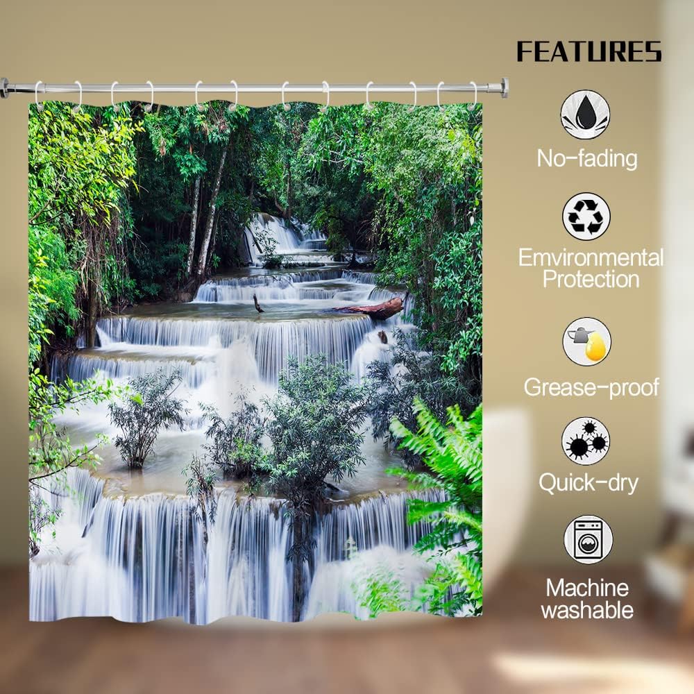 Tropical Rainforest Waterfall Shower Curtain with Jungle Falls Landscape for Vibrant Bathroom Dcor