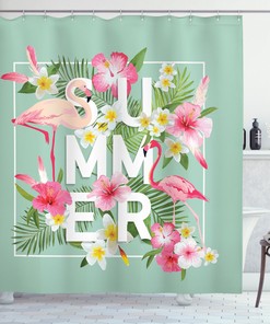 Tropical Retro Flowers Print Shower Curtain For A Beachy Bathroom
