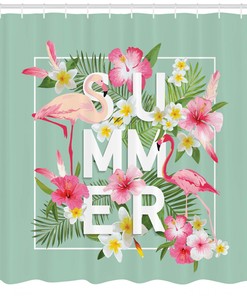 Tropical Retro Flowers Print Shower Curtain For A Beachy Bathroom