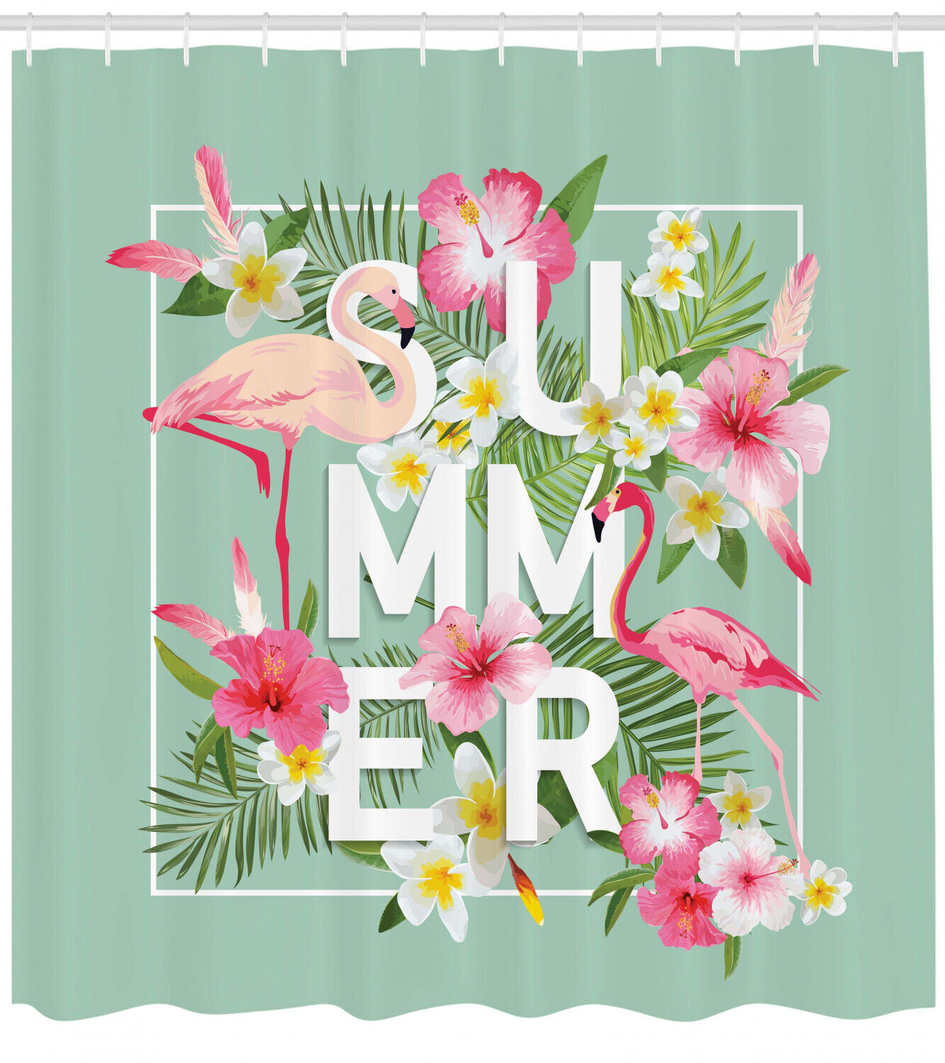 Tropical Retro Flowers Print Shower Curtain For A Beachy Bathroom