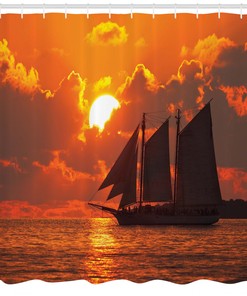 Tropical Sailing Boat Ombre Picture Shower Curtain for a Tranquil and Dreamy Bathroom