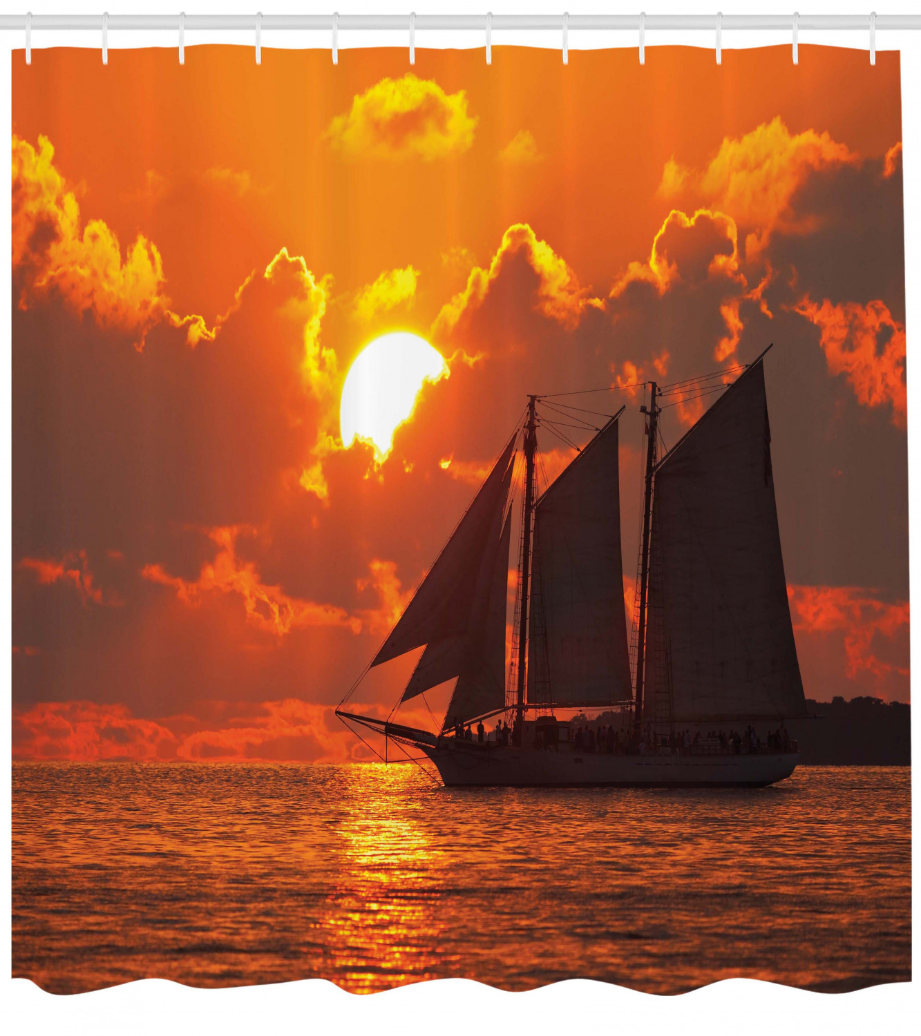 Tropical Sailing Boat Ombre Picture Shower Curtain for a Tranquil and Dreamy Bathroom