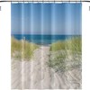 Tropical Sea Beach Shower Curtain with Ocean Sand Dunes and Wild Grasses Green Plants for Natural Bathroom Design