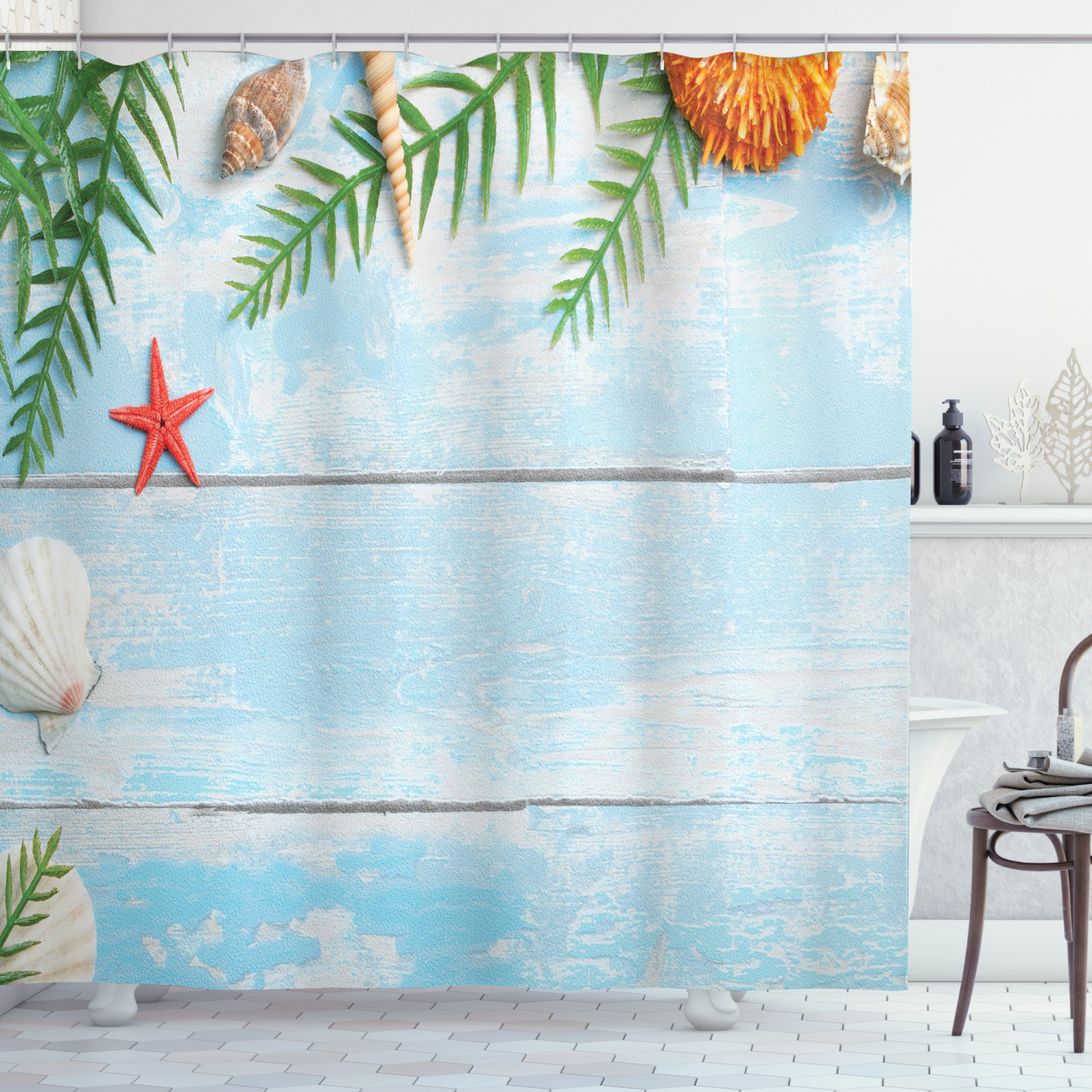 Tropical Seashell Printed Shower Curtain For Beach House Bathroom Vibes - Image 3
