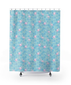 Tropical Shower Curtain With Flamingos And Palm Trees, Perfect Bathroom Decor For A Relaxing Oasis