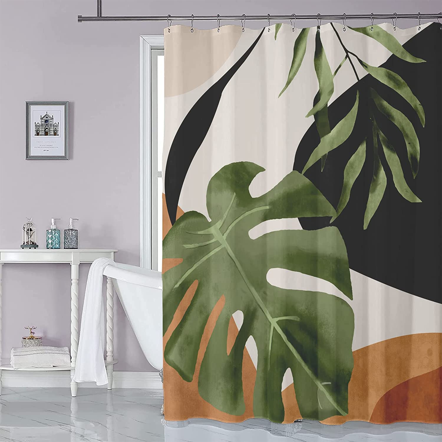 Tropical Shower Curtain with Abstract Palm Leaf and Botanical print for Stylish and Waterproof Bathroom Decor