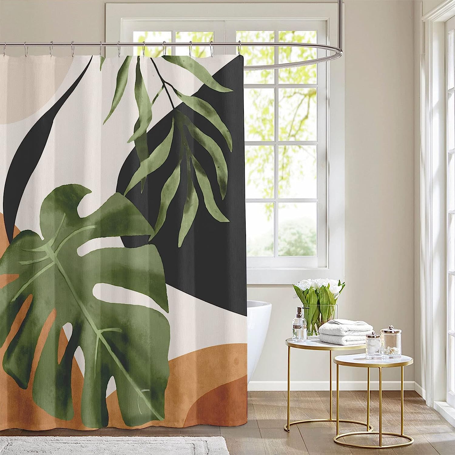 Tropical Shower Curtain with Abstract Palm Leaf and Botanical print for Stylish and Waterproof Bathroom Decor