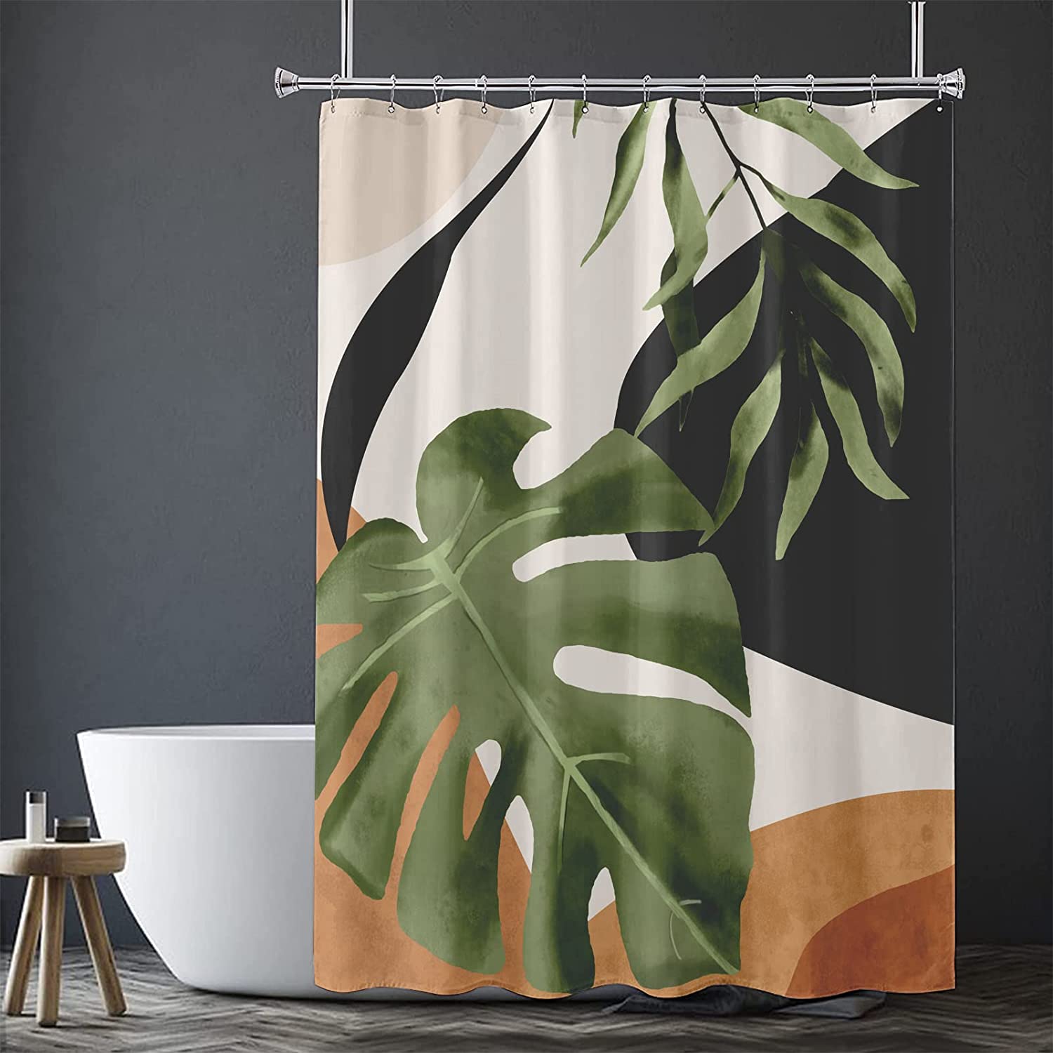 Tropical Shower Curtain with Abstract Palm Leaf and Botanical print for Stylish and Waterproof Bathroom Decor