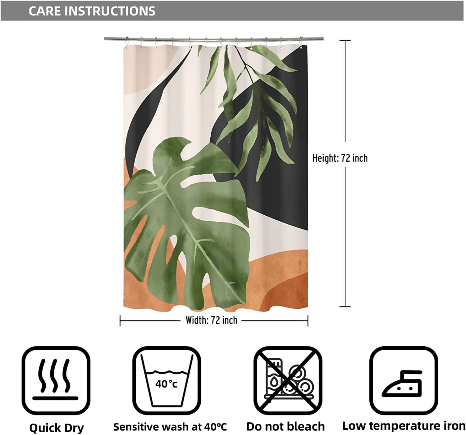 Tropical Shower Curtain with Abstract Palm Leaf and Botanical print for Stylish and Waterproof Bathroom Decor