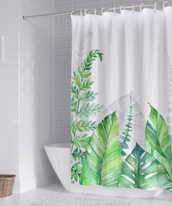 Tropical Shower Curtain with Palm Leaf Design, Botanical Leaves Pattern, and Highly Durable Fabric Material