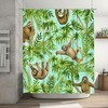 Tropical Sloths Shower Curtain Palm Tree Summer Theme, Brown Green Fabric Waterproof Household Bathtub Curtain 