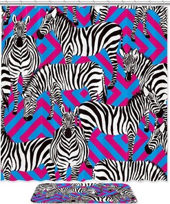 Tropical Stripe Zebra Print Fabric Shower Curtain for Playful Bathroom Decor