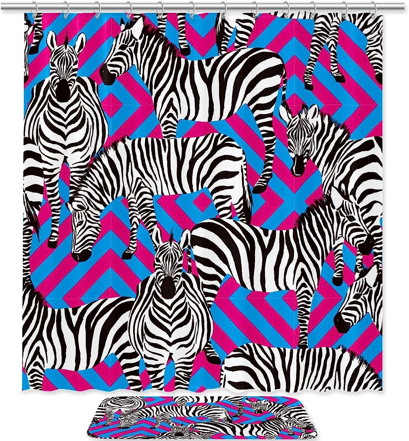Tropical Stripe Zebra Print Fabric Shower Curtain for Playful Bathroom Decor
