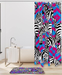 Tropical Stripe Zebra Print Fabric Shower Curtain for Playful Bathroom Decor
